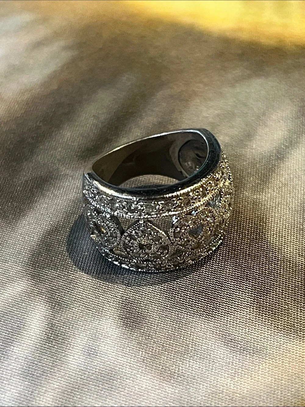 925Silver Crystal Pavé Wide Band Ring - Women's Jewelry